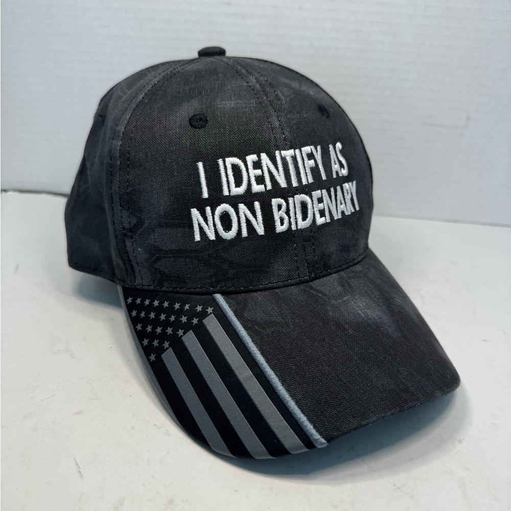 Kryptek Cap strap Back  Hat NWT 6 panel grey "I Identify as Non Bidenary"